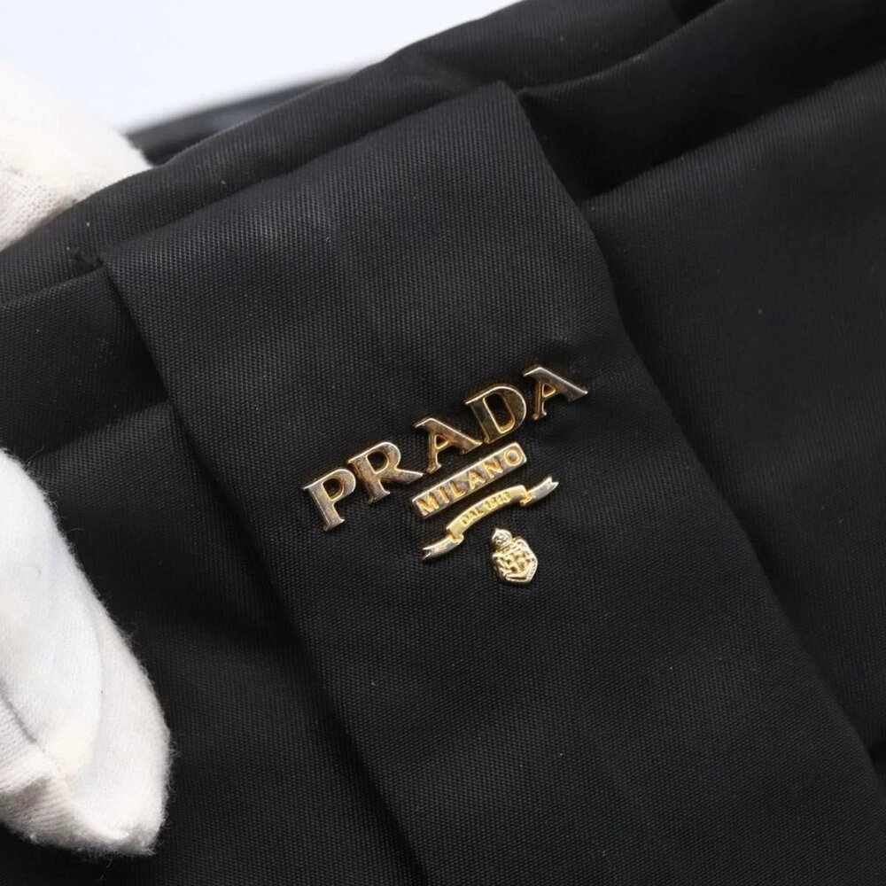 PRADA Hand Bag Nylon Black Gold Auth 152937 - Picture 13 of 16